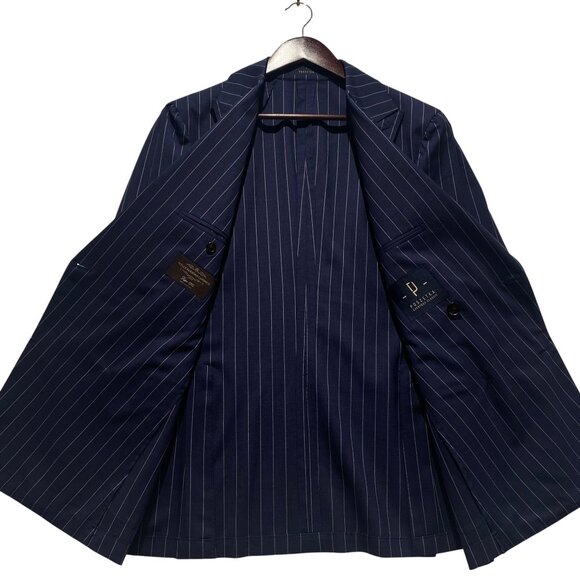 Poszetka Blue Mid Weight Pin White Stripe Suit - Picture 2 of 12